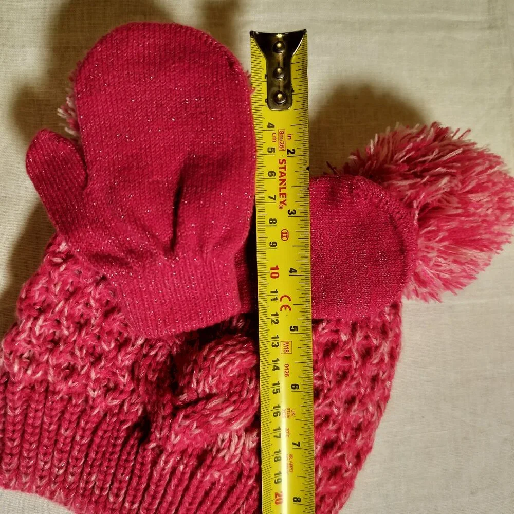 Toby Enterprises Pink Glitter Knit Hat & Mittens Set - Toddler Size 2-4 Years